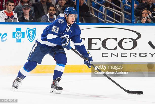 Valtteri Filppula of the Tampa Bay Lightning skates against the Washington Capitals at the Tampa Bay Times Forum on January 9, 2014 in Tampa, Florida.