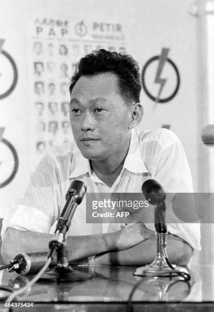 In a picture taken on June 5, 1959 Lee Kuan Yew, leader of 'People's Action Party' poses after winning the elections in Singapore. Lee served as...
