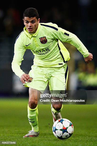 Mohamed El Ouriachi of Barcelona in action during the UEFA Youth League Round of 16 match between RSC Anderlecht and FC Barcelona held at Constant...