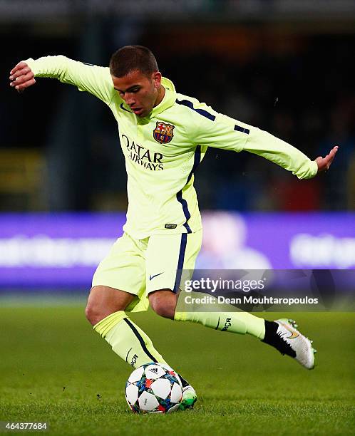 Juanma Garcia of Barcelona in action during the UEFA Youth League Round of 16 match between RSC Anderlecht and FC Barcelona held at Constant Vanden...