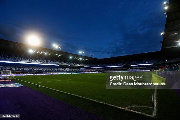 General view of the stadium prior to the UEFA Youth League Round of 16 match between RSC Anderlecht and FC Barcelona held at Constant Vanden Stock...