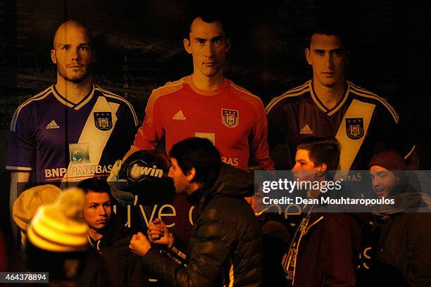 General view of the fans outside the stadium prior to the UEFA Youth League Round of 16 match between RSC Anderlecht and FC Barcelona held at...