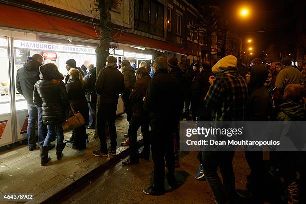 General view of the fans outside the stadium prior to the UEFA Youth League Round of 16 match between RSC Anderlecht and FC Barcelona held at...