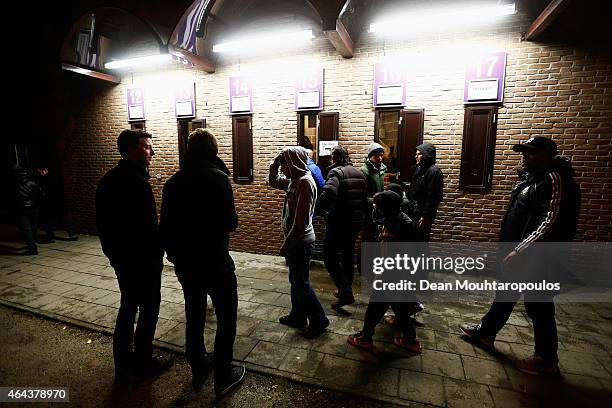 General view of the fans outside the stadium prior to the UEFA Youth League Round of 16 match between RSC Anderlecht and FC Barcelona held at...