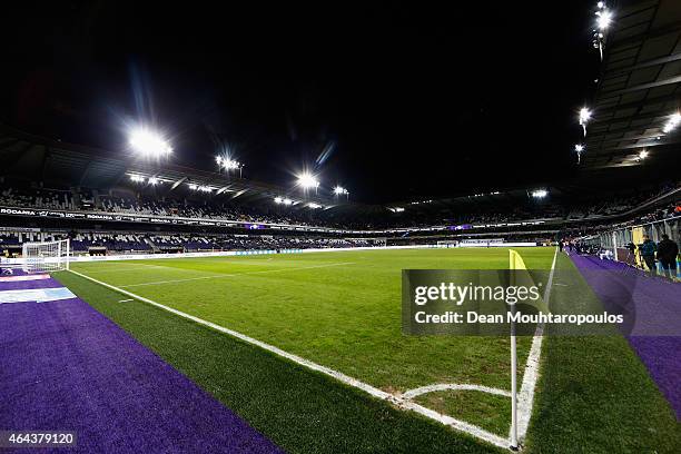 General view of the stadium prior to the UEFA Youth League Round of 16 match between RSC Anderlecht and FC Barcelona held at Constant Vanden Stock...