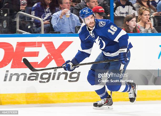 Teddy Purcell of the Tampa Bay Lightning skates against the Washington Capitals at the Tampa Bay Times Forum on January 9, 2014 in Tampa, Florida.