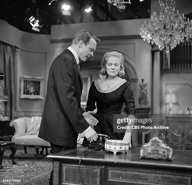 Alex Nicol as Michael Patterson and Ann Todd as Jane Palmer in the CLIMAX! episode "Shadow of a Memory." Image dated December 22, 1957.