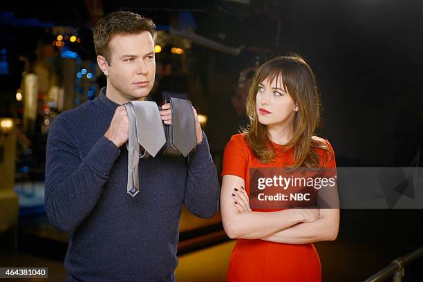 Dakota Johnson" Episode 1676 -- Pictured: Taran Killam and Dakota Johnson on February 24, 2015 --