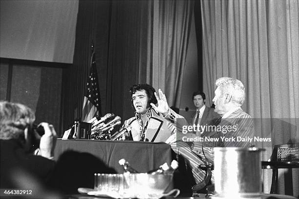 Elvis Presley during is press conference at the New York Hilton Hotel, prior to his 1972 Madison Square Garden Concert in New York City.