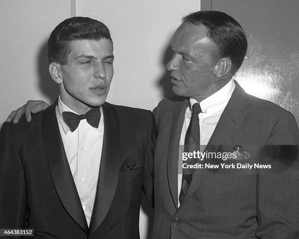 Frank Sinatra Jr, and Frank Sinatra Sr. At the Hotel Americana, following Jr's performance at "The Royal Box". At the hotel.