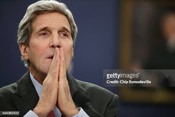 Secretary of State John Kerry testifies before the House Appropriations Committee's State, Foreign Operations and Related Programs Subcommittee about...