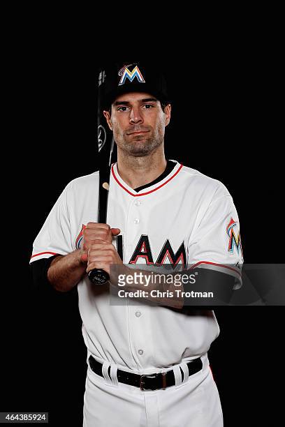 Scott Sizemore of the Miami Marlins poses for a photograph at Spring Training photo day at Roger Dean Stadium on February 25, 2015 in Jupiter,...