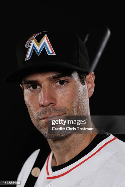 Scott Sizemore of the Miami Marlins poses for a photograph at Spring Training photo day at Roger Dean Stadium on February 25, 2015 in Jupiter,...