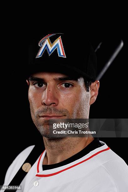 Scott Sizemore of the Miami Marlins poses for a photograph at Spring Training photo day at Roger Dean Stadium on February 25, 2015 in Jupiter,...