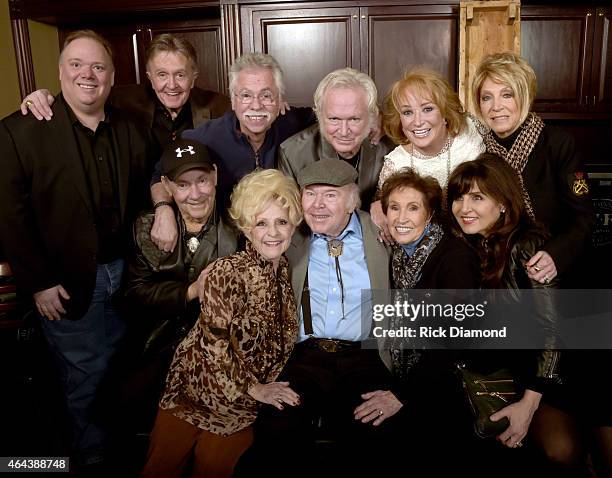 Front row: Recording Artists Jim Ed Brown, Brenda Lee, Roy Clark, Jean Howard, Deborah Allen. Back row:Kirt Webster, Recording Artists, Bill...