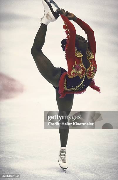 Winter Olympics: France Surya Bonaly in action during Women's Free Skating at Halle Olympique. Albertville, France 2/21/1992 CREDIT: Heinz Kluetmeier