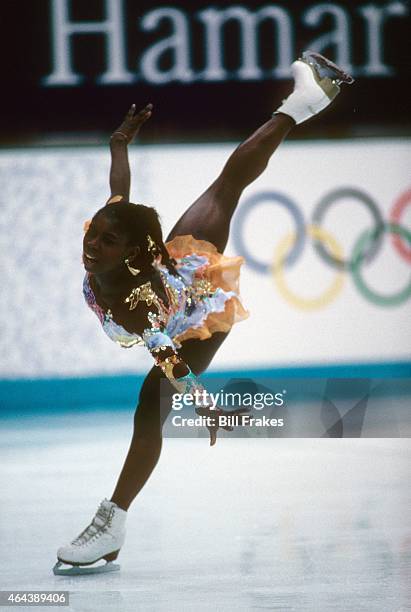 Winter Olympics: France Surya Bonaly in action during Women's Short Program at Hamar Olympic Amphitheatre. Storhamar, Norway 2/21/1994 CREDIT: Bill...