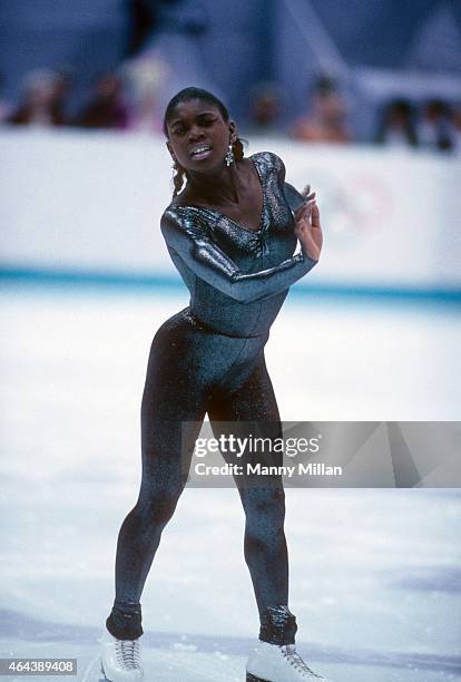 Winter Olympics: France Surya Bonaly in action duirng Women's Short Program at Hamar Olympic Amphitheatre. Storhamar, Norway 2/21/1994 CREDIT: Manny...