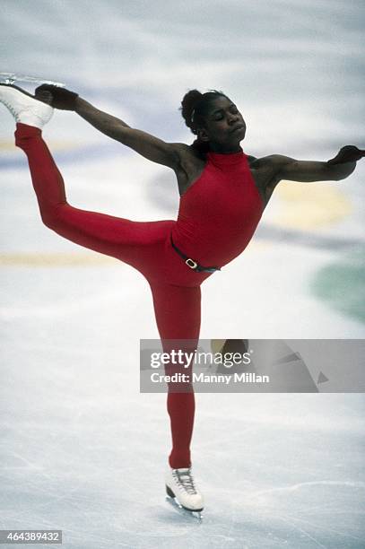 Winter Olympics: France Surya Bonaly during practice for Women's Free Program at Halle Olympique. Albertville, France 2/21/1992 CREDIT: Manny Millan