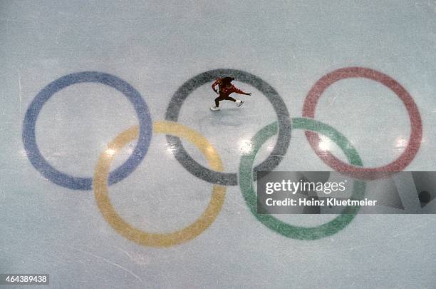 Winter Olympics: Aerial view of France Surya Bonaly in action during Women's Free Program at Halle Olympique. Albertville, France 2/21/1992 CREDIT:...