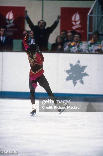 Winter Olympics: France Surya Bonaly in action during Women's Free Program at Halle Olympique. Albertville, France 2/21/1992 CREDIT: Richard Mackson