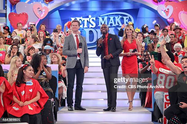 Announcer Jonathan Mangum , host Wayne Brady and model Danielle Demski are ready to give away cash to the studio audience if they have specific items...