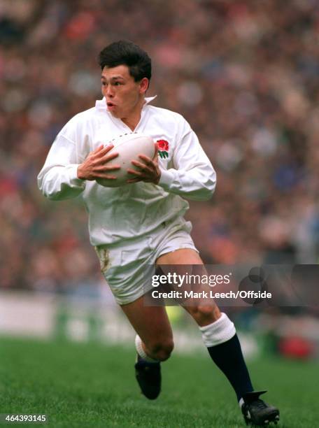 March 1992 - 5 Nations Rugby - England v Wales, England winger Rory Underwood.