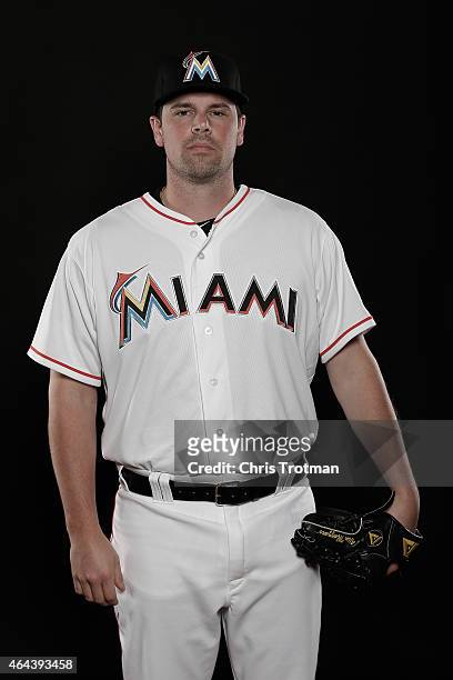 Vin Mazzaro of the Miami Marlins poses for a photograph at Spring Training photo day at Roger Dean Stadium on February 25, 2015 in Jupiter, Florida.