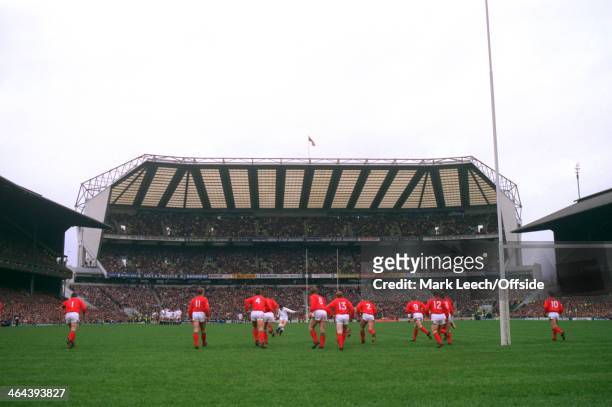 March 1992 - 5 Nations Rugby - England v Wales, A general view of Twickenham stadium, looking towards the south stand, as Welsh players run towards...