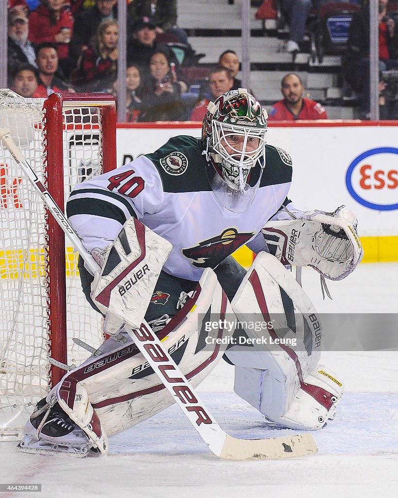 Devan Reed Calgary Devan Dubnyk of the Minnesota Wild skates against the Calgary Flames ...