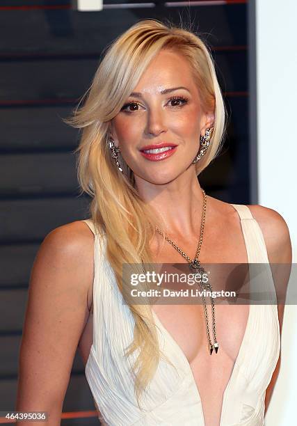 Actress Louise Linton attends the 2015 Vanity Fair Oscar Party hosted by Graydon Carter at the Wallis Annenberg Center for the Performing Arts on...