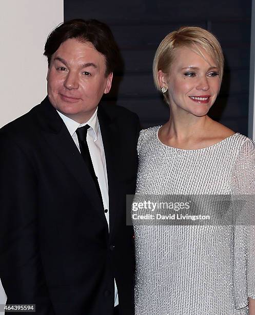 Actor Mike Myers and wife scenic artist Kelly Tisdale attend the 2015 Vanity Fair Oscar Party hosted by Graydon Carter at the Wallis Annenberg Center...