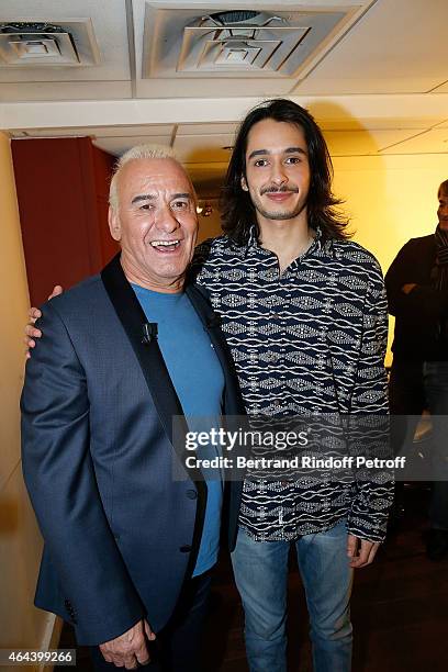 Singer Michel Fugain and his Son Alexis attend the 'Vivement Dimanche' French TV Show at Pavillon Gabriel on February 25, 2015 in Paris, France.