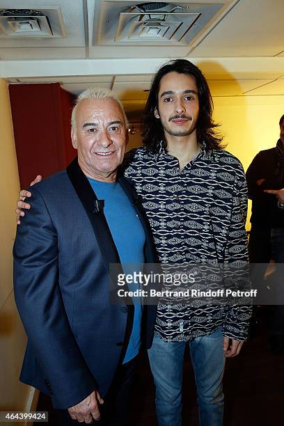 Singer Michel Fugain and his Son Alexis attend the 'Vivement Dimanche' French TV Show at Pavillon Gabriel on February 25, 2015 in Paris, France.