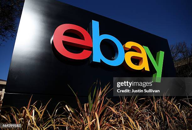 Sign is posted in front of the eBay headquarters on January 22, 2014 in San Jose, California. EBay Inc. Will report fourth quarter earnings today...