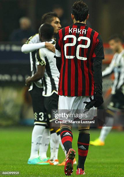 Ricardo Kaka of AC Milan shows his dejection at the end of the TIM Cup match between AC Milan and Udinese Calcio at Stadio Giuseppe Meazza on January...