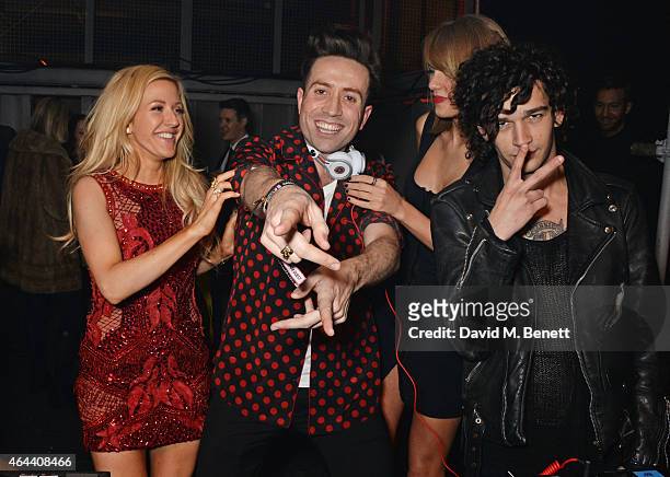 Ellie Goulding, Taylor Swift, Nick Grimshaw and Matt Healy attend the Universal Music Brits party hosted by Bacardi at The Soho House Pop-Up on...