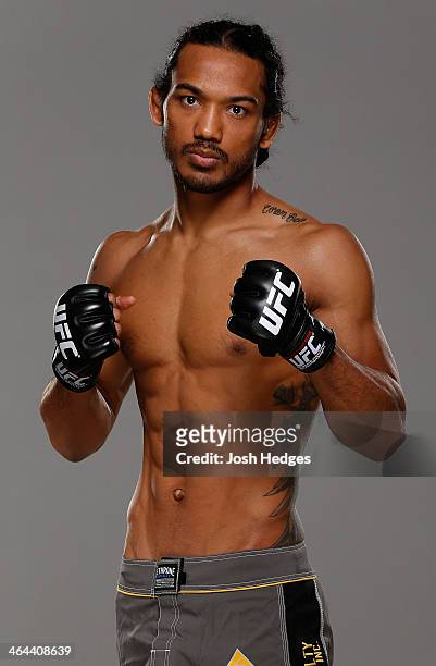 Benson Henderson poses for a portrait during a UFC photo session at the Hard Rock Hotel on January 22, 2014 in Chicago, Illinois.