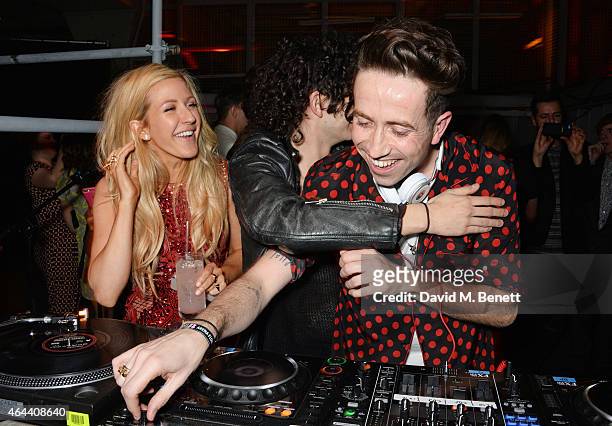 Ellie Goulding, Matt Healy and Nick Grimshaw attend the Universal Music Brits party hosted by Bacardi at The Soho House Pop-Up on February 25, 2015...