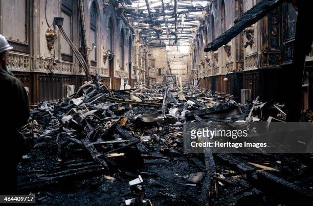 Fire damage at St George's Hall, Windsor Castle, Windsor, Berkshire, November, 1992.