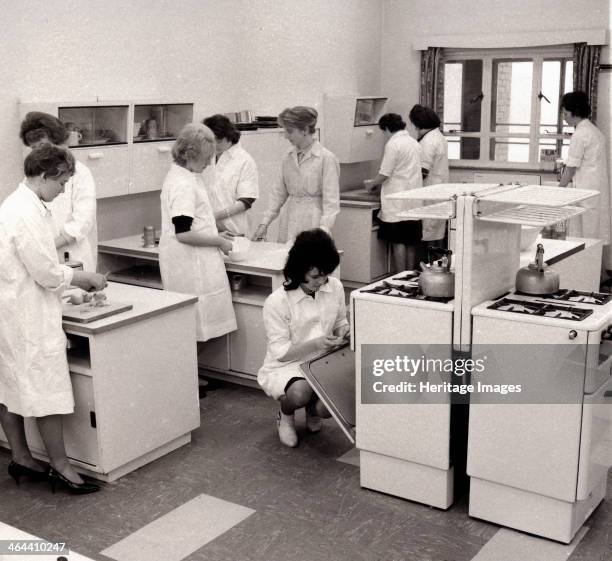 Modern domestic science classroom, York, Yorkshire, 1962.