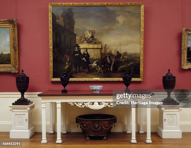 The dining-room at Kenwood House, Hampstead, London, 1995. A large painting depicting people in seventeenth-century dress hangs over a the sideboard...