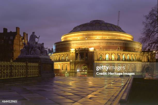 Royal Albert Hall, Kensington Gore, London, 2000. Lit up at night. The Albert Hall, a concert hall seating 8,000 people, was named in memory of...