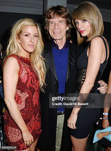 Ellie Goulding, Sir Mick Jagger and Taylor Swift attend the Universal Music Brits party hosted by Bacardi at The Soho House Pop-Up on February 25,...