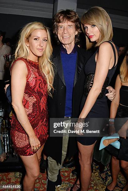 Ellie Goulding, Sir Mick Jagger and Taylor Swift attend the Universal Music Brits party hosted by Bacardi at The Soho House Pop-Up on February 25,...