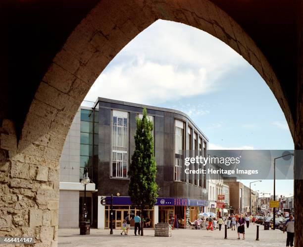 Looking towards the Bar Risa in the High Street, Southampton, Hampshire, c1992-c2000. The bar is viewed through an archway of the City Walls which...