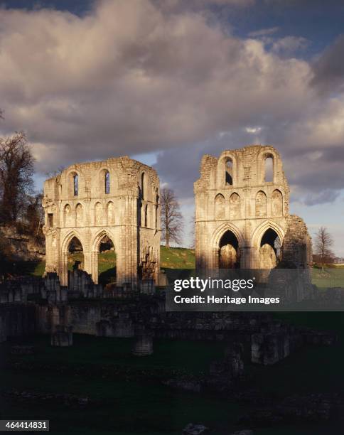 Transept walls of the church from the South West, Roche Abbey, South Yorkshire, 1998.