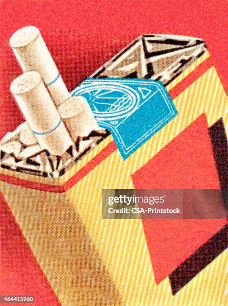 ilustraciones, imágenes clip art, dibujos animados e iconos de stock de paquete de cigarrillos - cigarette pack