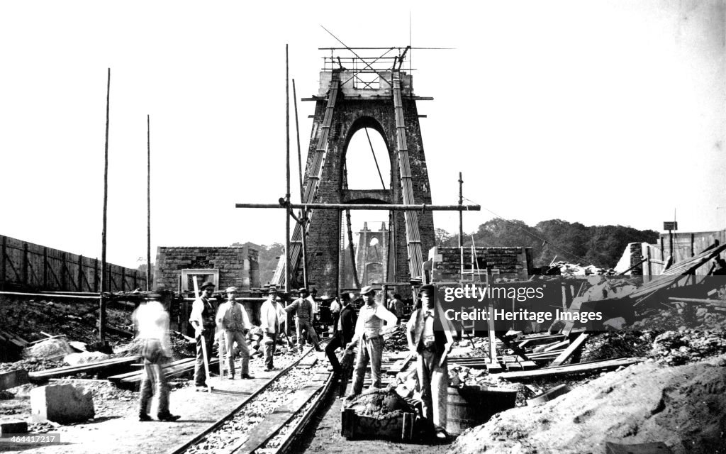 Clifton Suspension Bridge under construction, Bristol, 1864.