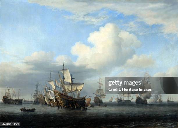 'The captured 'Swiftsure', 'Seven Oaks', 'Loyal George' and 'Convertine' brought through Goeree Gat, 16 June 1666, c1666. The four Royal Navy...